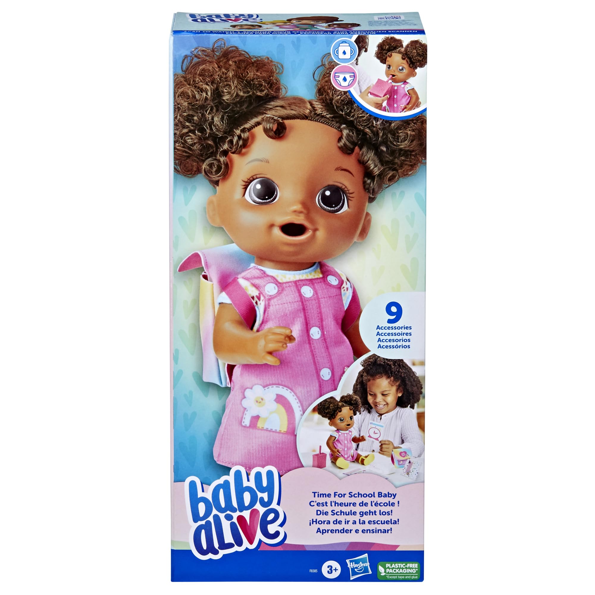 Baby Alive Time for School Baby Doll Set, Back to School Toys for 3 Year Old Girls & Boys & Up, 12 Inch Baby Doll, Black Hair (Amazon Exclusive)