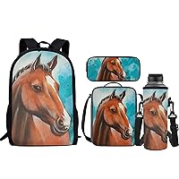 Belidome Horse Backpack for Kids Boys Girls Insulated Lunch Bag Pencil Case Bottle Holder Cover