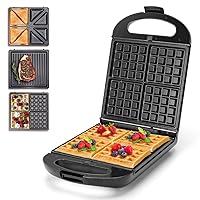 Sandwich Maker 3 in 1, Taylor Swoden 4 Slice Waffle Maker 1200W Panini Press Grill with Non-stick Plates, Double-Sided Heating, Indicator Lights, Cool Touch Handle, Easy to Use & Clean, Black