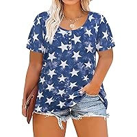 RITERA Plus Size Tops for Women Short Sleeve Button Henley Shirts Oversized Summer Tunic Blouse XL-6XL