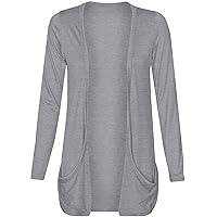 Fashion Wardrobe Womens Long Sleeves Drop Pocket Boyfriend Cardigan Open Casual - grey - 10-12