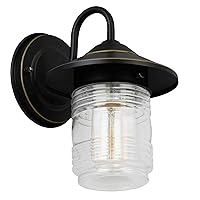 Design House 588558-ORB Classic Jerome Jelly Jar 1-Light Indoor/Outdoor Dimmable Wall Light with Clear Ribbed Glass and Shepard's Hook for Entryway Porch Patio Bedroom Bathroom, Oil Rubbed Bronze