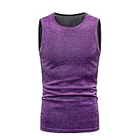 Men's Sequins Tank Tops Summer Prom Slim-Fit Top Fashion Loose Sleeveless Crew Neck Top Sparkly Disco Party T-Shirts