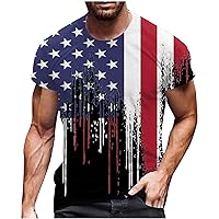 Men's American Flag T-Shirt 1776 Distressed Memorial Day Independence Day Tops Short Sleeve Crewneck Patriotic Shirt