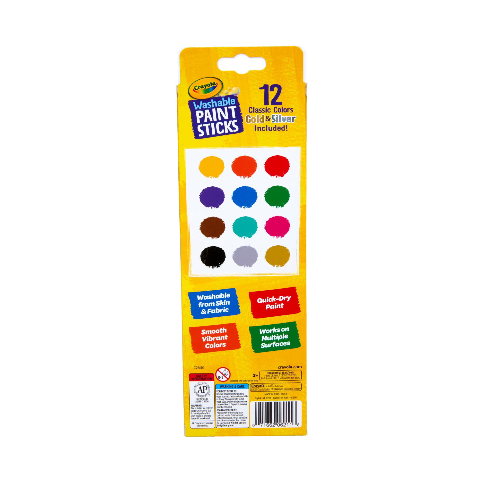 Crayola Quick Dry Paint Sticks, Assorted Colors, Washable Paint Set for Kids, 12 Count