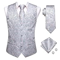 Men's Black Luxury Paisley Vest Set Hanky Cufflinks For Wedding Vest Waistcoat Classic Vest