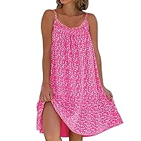 Summer Dresses for Women 2024 Casual Loose Sling Sleeveless Floral Print Tank Mini Dress Flowy Swing Boho Beach Sundresses