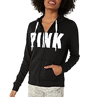 Victoria's Secret Pink Fleece Zip Up Perfect Hoodie, Women's Hooded Sweatshirt, Black (S)