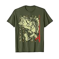 Mens Fishing Gift American Flag Bass Fish Dad Gift Funny Fishing T-Shirt