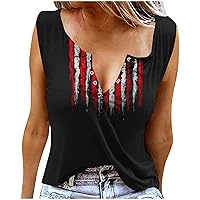 Funny Striped Print Tank Tops Women Ring Hole V Neck Sleeveless Shirts Summer 4th of July Patriotic Tees Tops