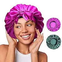HOME SHARON Silk Bonnet for Sleeping, 2 Pieces Satin Bonnet Sleep Hair Cap for Sleeping for Curly Hair, Bonnet for Black Women Shower Caps