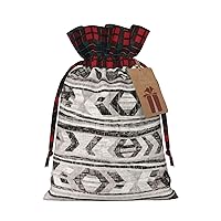 MQGMZ Grey Tribal Lattice Christmas Wrapper Gift Bags With Drawstring Candy Pouch Xmas Party Favor Supplies