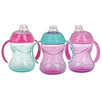 3 Piece No-Spill Grip N’ Sip Cup with Silicone Soft Flex Spout, 2 Handle with Clik It Lock Feature, Girl,10 Ounce