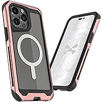 Ghostek Atomic Slim iPhone 15 Pro Max Case for Women Girls, Compatible with MagSafe Accessories, Metal Frame, Military Grade Drop Protection (6.7 Inch, Pink)