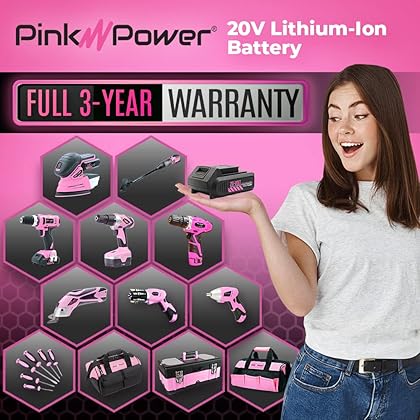 Pink Power PP202 20 Volt Replacement Battery for Drill Kit, Cordless Stick Vacuum and Cordless Electric Detail Sander