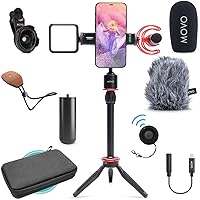 Movo iVlog1 Smartphone Video Vlogging Bundle with Movo VXR10-PRO Directional Microphone, Mini Tripod, LED Camera Light, Wide Angle Lens External Microphone for iPhone and Android
