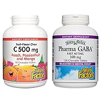 Kids Chewable Vitamin C 500 mg (90 Wafers) & Stress-Relax Pharma GABA 100 mg (120 Tablets), for Immunity and Relaxation