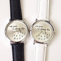 Unisex Men Women Lady Girls i'm already late Leather Strap Watches Quartz Wristwatch (Black)