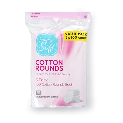 Simply Soft Cotton Rounds, 100% Cotton, Absorbent and Textured Cotton Pads are Lint Free, 100 Count (Pack of 3)