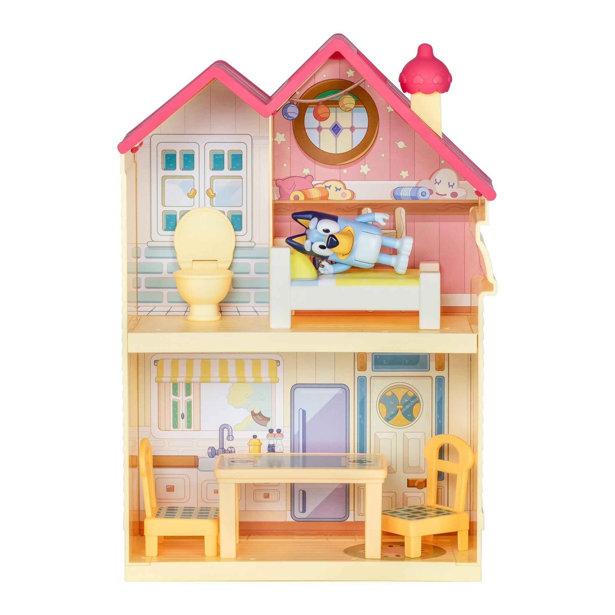 BLUEY Mini Home Playset | Compact House Playset with Carry Handle | Three Different Rooms | Kitchen, Bedroom and Bathroom | Includes Figure with 5 Play Pieces