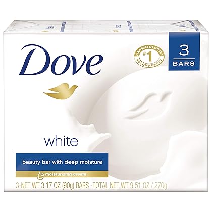 Dove Beauty Bar More Moisturizing than Bar Soap White Effectively Washes Away Bacteria While Nourishing Your Skin 3.17 oz, 3 Bars
