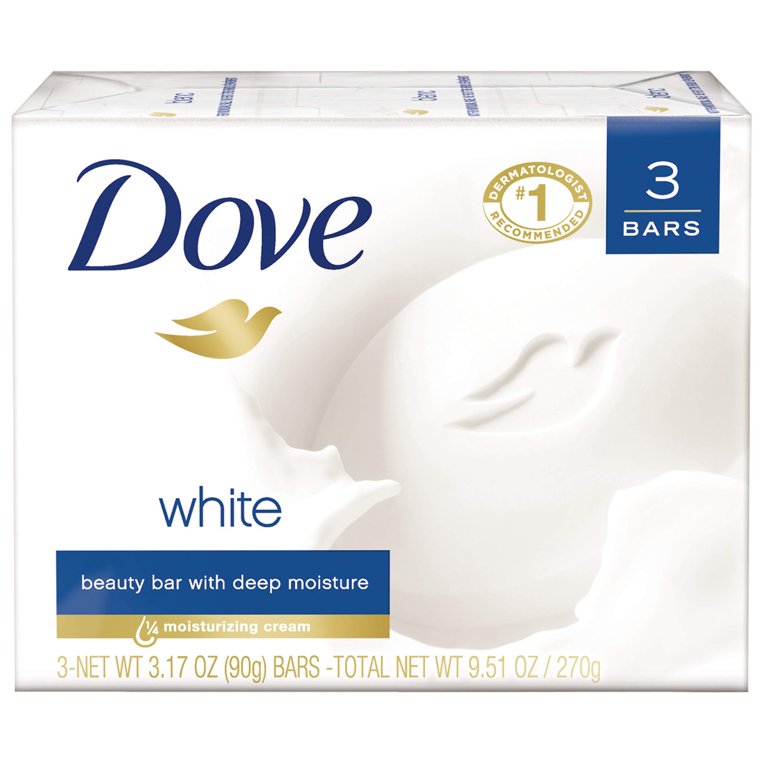 Dove Beauty Bar More Moisturizing than Bar Soap White Effectively Washes Away Bacteria While Nourishing Your Skin 3.17 oz, 3 Bars