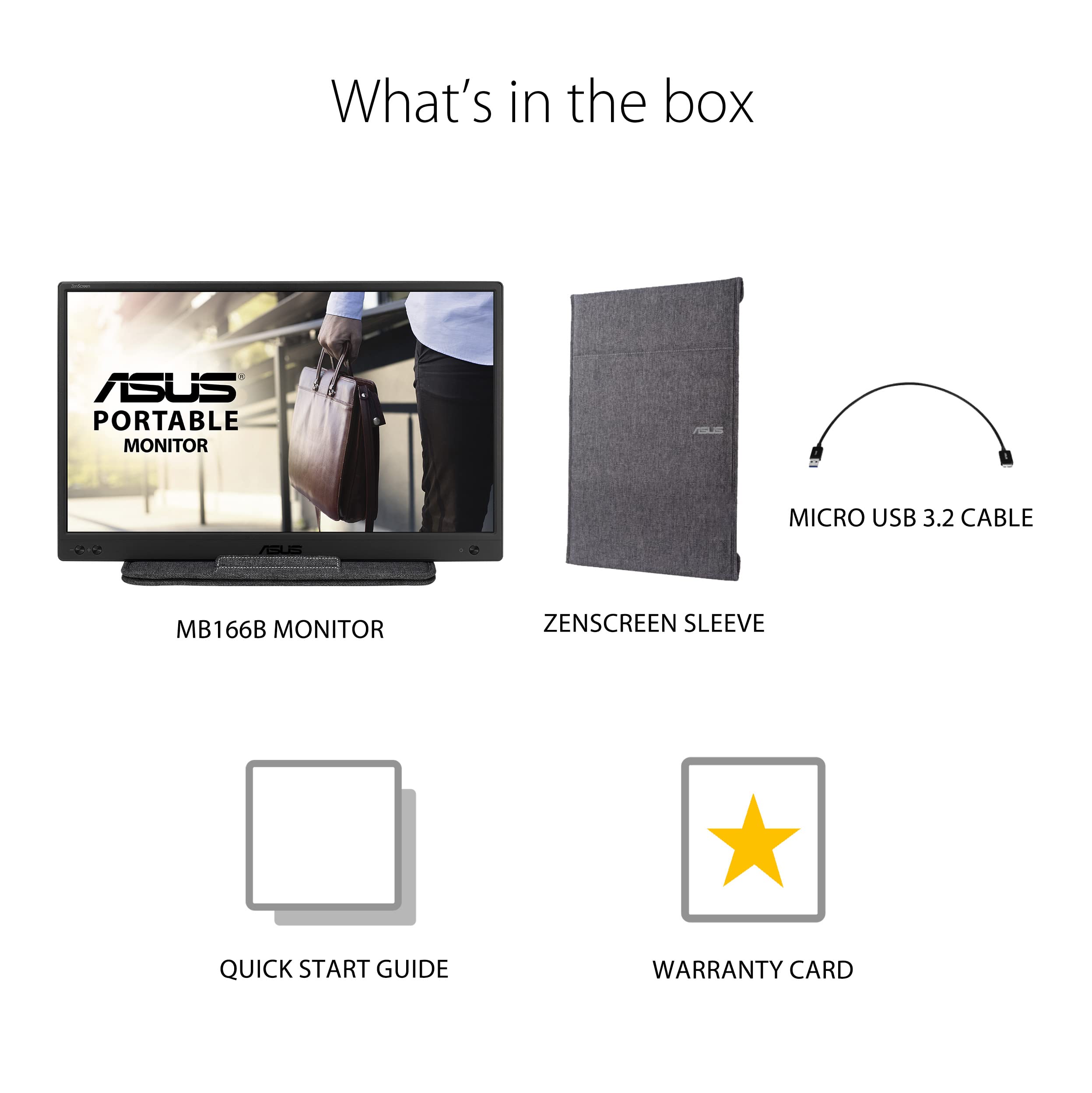 ASUS ZenScreen 15.6” 1080P Portable Monitor (MB166B)-Full HD,IPS, USB3.2, Anti-glare surface, USB-powered, Flicker Free, Blue Light Filter, Tripod Mountable, Protective Sleeve