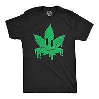 Mens Dripping Pot Leaf Smile T Shirt Funny 420 Weed Smoking Lovers Smiling Face Joke Tee for Guys