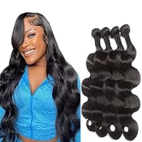 Body Wave Human Hair 4 Bundles 14 16 18 20 inch Body Wave Bundles Unprocessed Brazilian Virgin Body Wave Human Hair Bundles Deals Extensions Weave Bundles for Black Woman Natural Color
