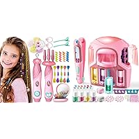 Geyiie DIY Hair Tools and Nail kit for Grils, Salon Makeup Set with Nail Polish, Hair Twist, Rope Braiding Machine, Hair Clips , Little Girls Makeup Vanity Set Toys , Party Favor Gift Toys for Age 5