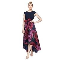 S.L. Fashions Women's Floral Print Skirt Dress 9141205, Navy Red Pink, 6