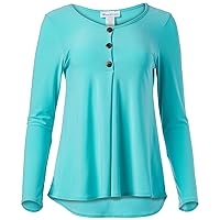 Star Vixen Women's Long Sleeve Button Front Flowy Tank Top with Pleated Detail