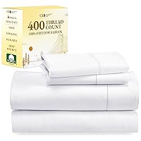 California Design Den 100% Cotton Sheets Queen Size Bed Set, 400 Thread Count Sateen, Deep Pocket Queen Sheets, Extra Soft 4-Pc Bed Sheets, Wrinkle Resistant, Breathable & Cooling Sheets (White)