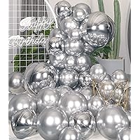 Silver Metallic Balloons Arch Garland Kit 75PCS Shiny Helium Latex Chrome Shiny Different Size Balloon Set for Birthday Anniversary Baby Shower Wedding Party Decorations
