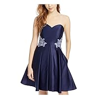 Blondie Nites Womens Juniors Satin Short Fit & Flare Dress Navy 9