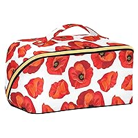 Red Poppy Flowers Cosmetic Bag for Women Travel Makeup Bag with Portable Handle Multi-functional Toiletry Bag Travel Makeup Train Case for Journey Women Makeup Beginners