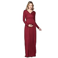 LaClef Women's Maternity Maxi Dress with Side Pocket for Baby Shower or Photography
