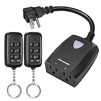 Fosmon Wireless Remote Control Outdoor Electrical Outlet Switch Weatherproof Heavy Duty 3-Prong Plug-In ETL Listed (Battery Included), Black - 2 Packs
