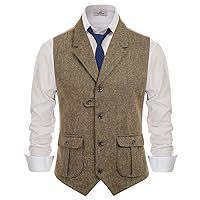 PAUL JONES Mens Herringbone Tweed Waistcoat British Tailored Collar Suit Vest