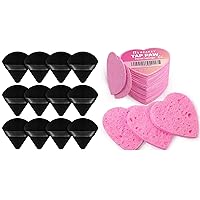 BEAKEY 12pcs Powder Puffs for Face Powder Triangle Powder Puff & 60-Count Heart Shape Compressed Facial Cleansing Sponge
