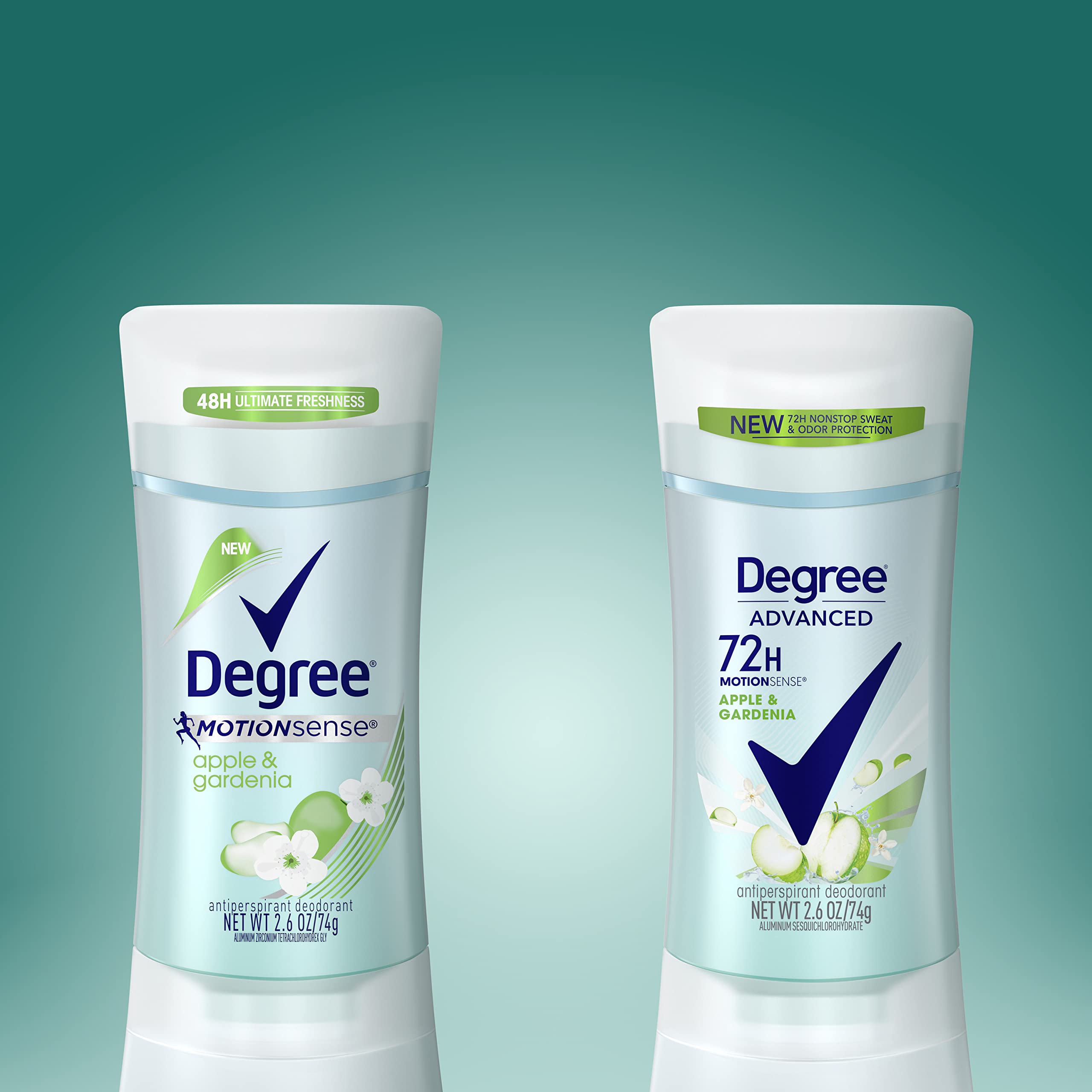 Degree Advanced Antiperspirant Deodorant 72-Hour Sweat & Odor Protection Apple & Gardenia Deodorant for Women with MotionSense Technology, 2.6 Ounce (Pack of 4)