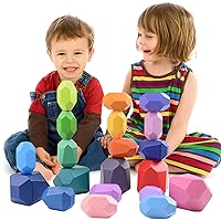 idudu 20PCS Wooden Stacking Rocks, Montessori Toys, Educational Building Toys, Stacking Blocks Sensory Toys for Toddlers Ages 1-8 Preschool Balancing Stones for Home School