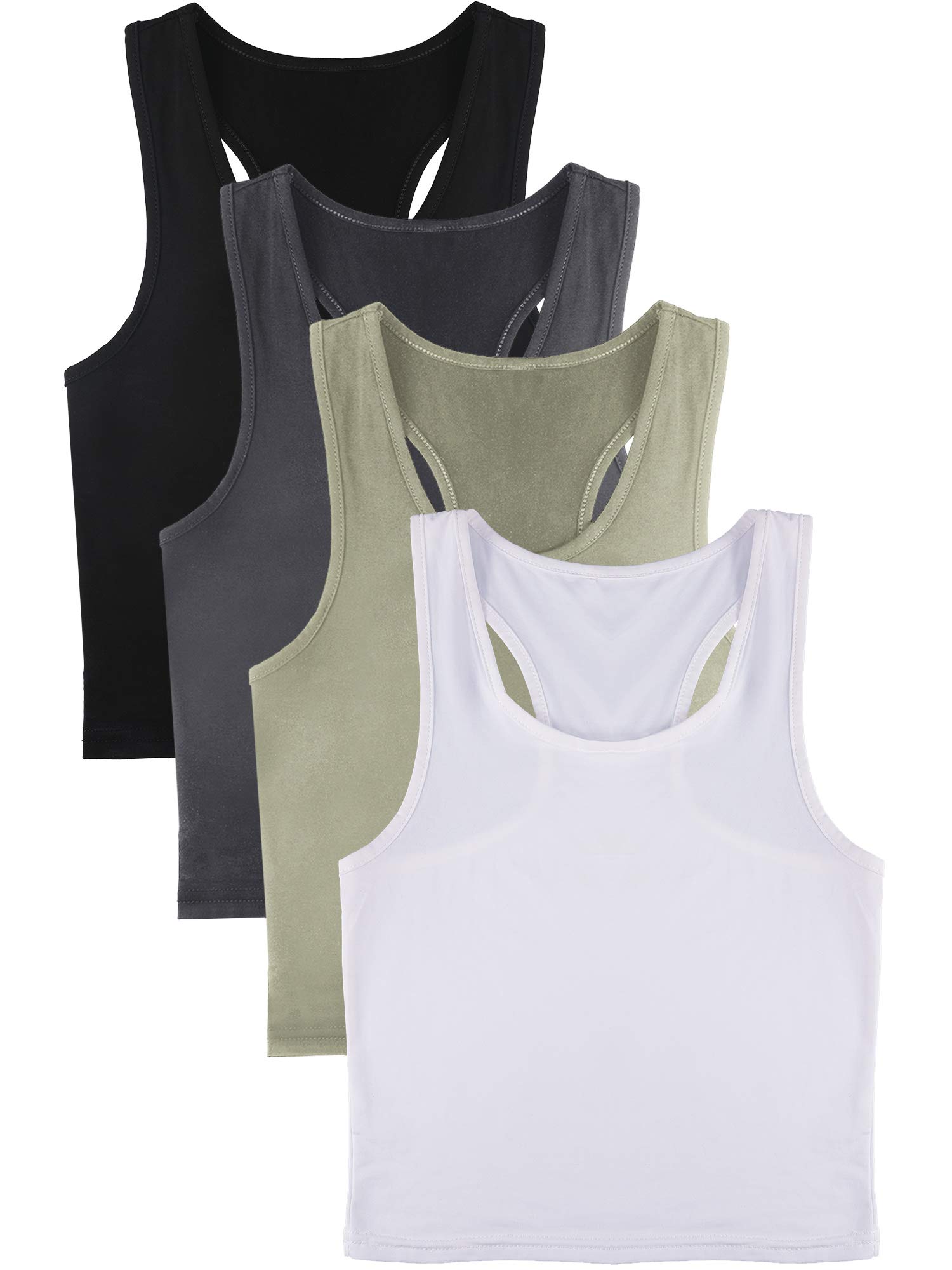 Boao 4 Pieces Basic Crop Tank Tops Sleeveless Racerback Crop Sport Top for Women