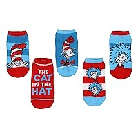 Bioworld Dr. Seuss Socks Kids Cat In The Hat Thing 1 Thing 2 Low Cut Ankle Socks 5 Pack For Girls And Boys