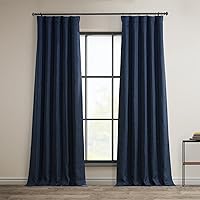 Faux Linen Room Darkening Curtains - 84 Inches Long Luxury Linen Curtains for Bedroom & Living Room (1 Panel), 50W X 84L, Indigo