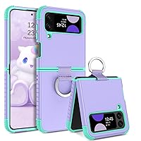 GUAGUA Compatible with Samsung Galaxy Z Flip 3 Case 5G 6.7 Inch Hybrid 2 in 1 Hard PC Soft TPU Heavy Duty Rugged Shockproof Full-Body Protective Phone Cover for Samsung Z Flip3, Purple/Mint