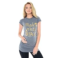 Top T-Shirt Tee Women Slogan Made with Love Gold Print B2015