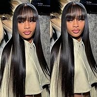 Straight Lace Front Wigs With Bangs Human Hair 13x6 HD Transparent Lace Frontal Glueless Bangs Wigs For Black Women Straight Wigs 180% Pre Plucked Brazilian Virgin Hair Natural Hairline Bleached Knots