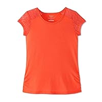French Toast Girls' Short Sleeve Lace Shoulder Tee