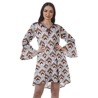 Printed V-Neck Mini Dresses Women Flounce Sleeve Beach Dresses Women